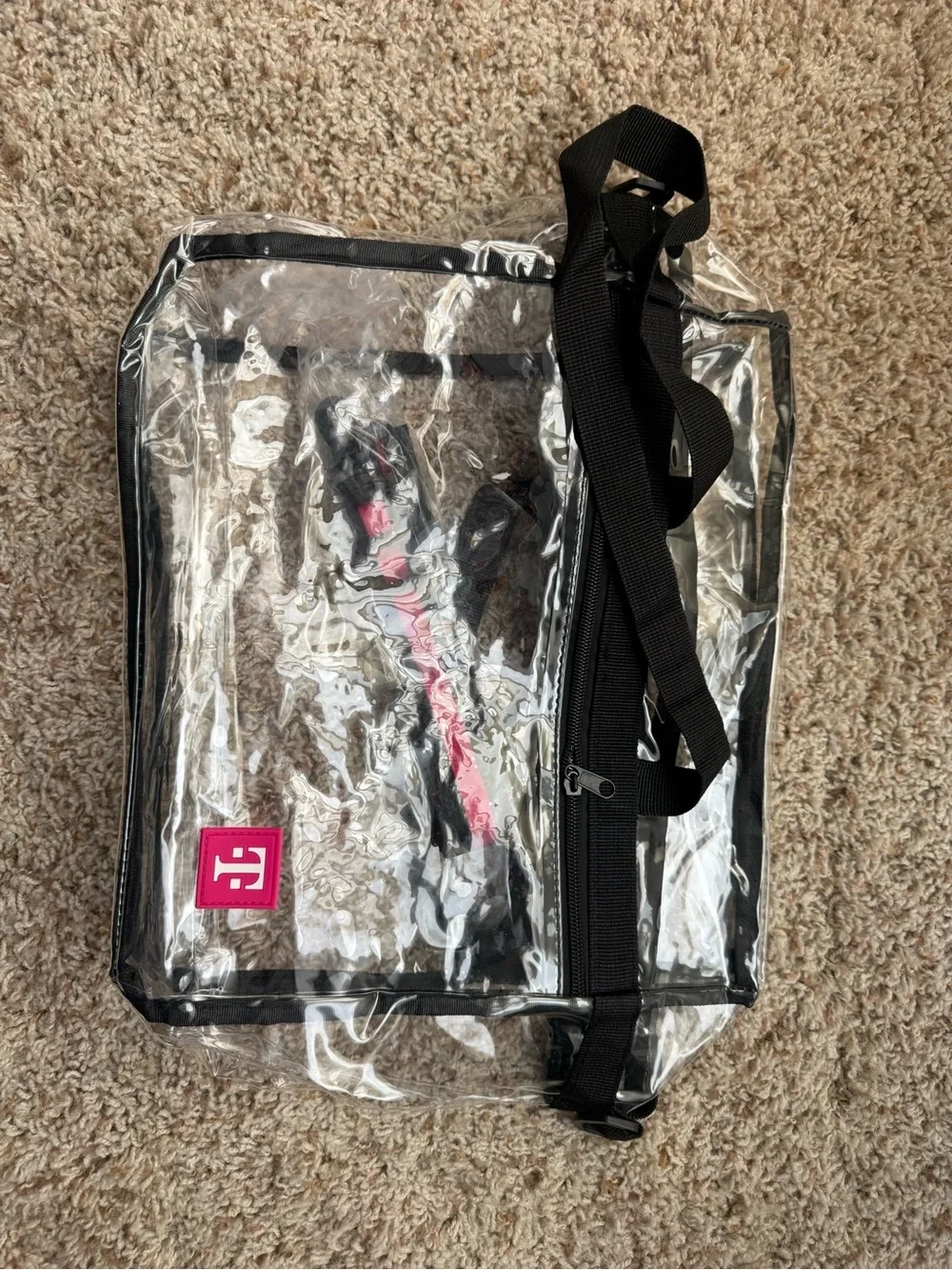 Clear Stadium Tote Bag with Black Trim and Pink Logo